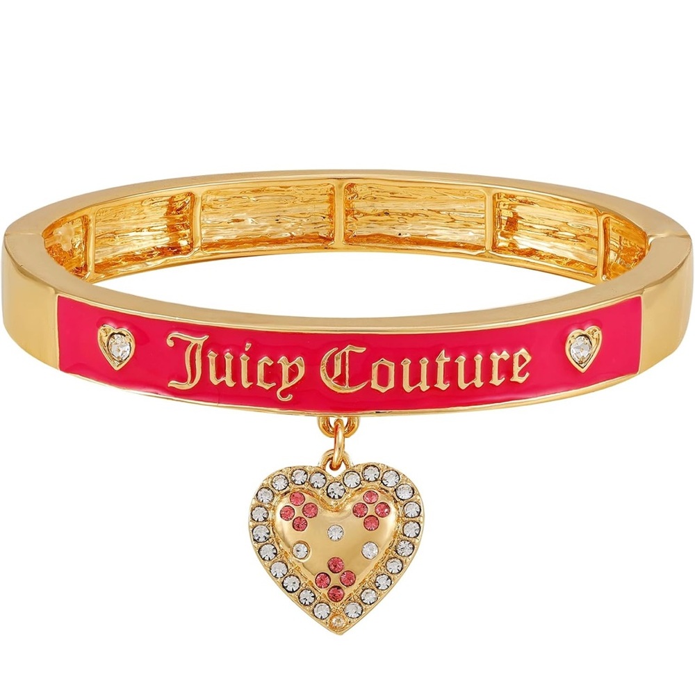 Juicy Couture Gold and Pink Enamel Heart Charm Bracelet